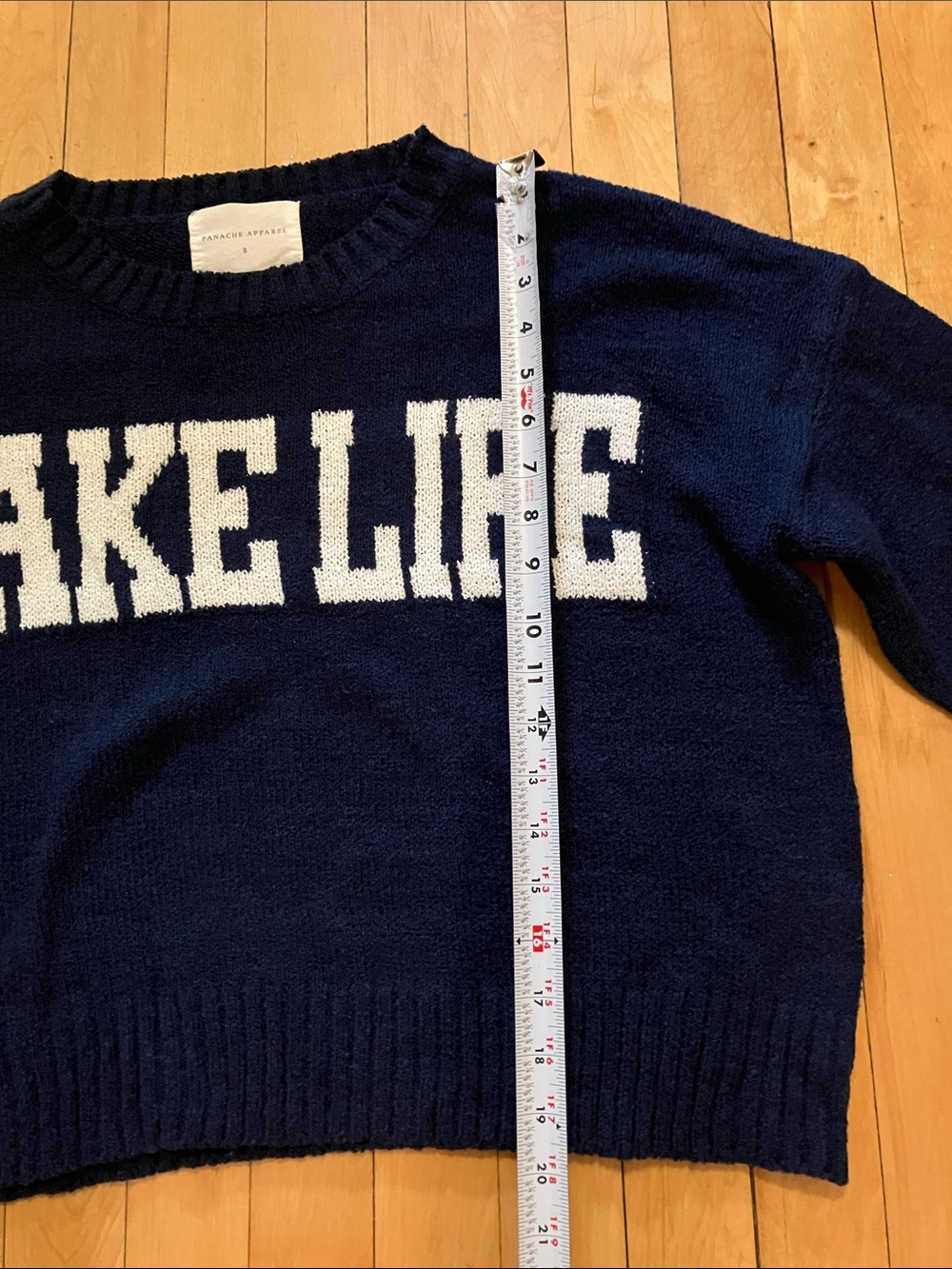 Panache Apparel Lake Life Navy Blue Statement Sweater Size Small - Picture 5 of 7